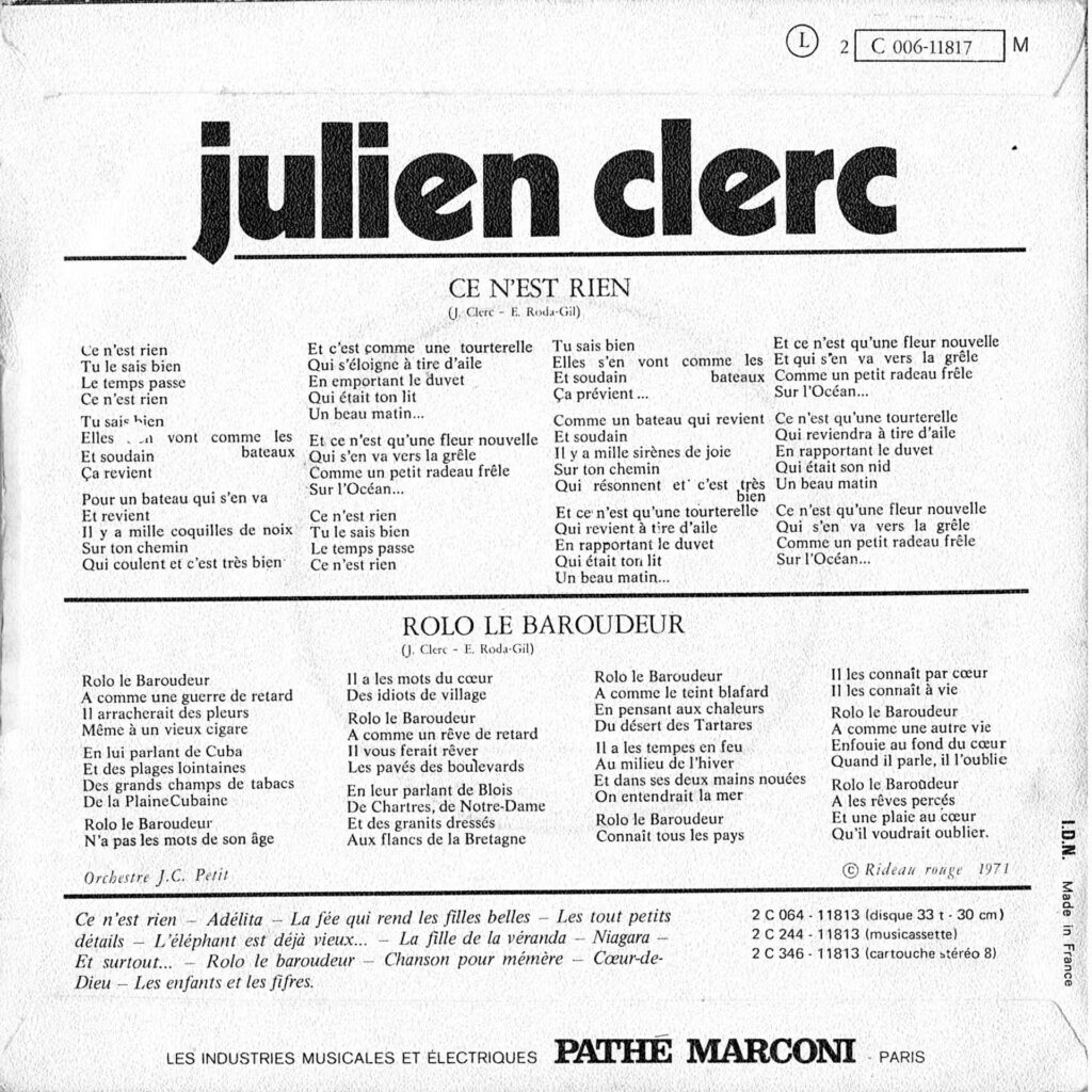 Julien Clerc – Ce N'est Rien / Rolo Le Baroudeur